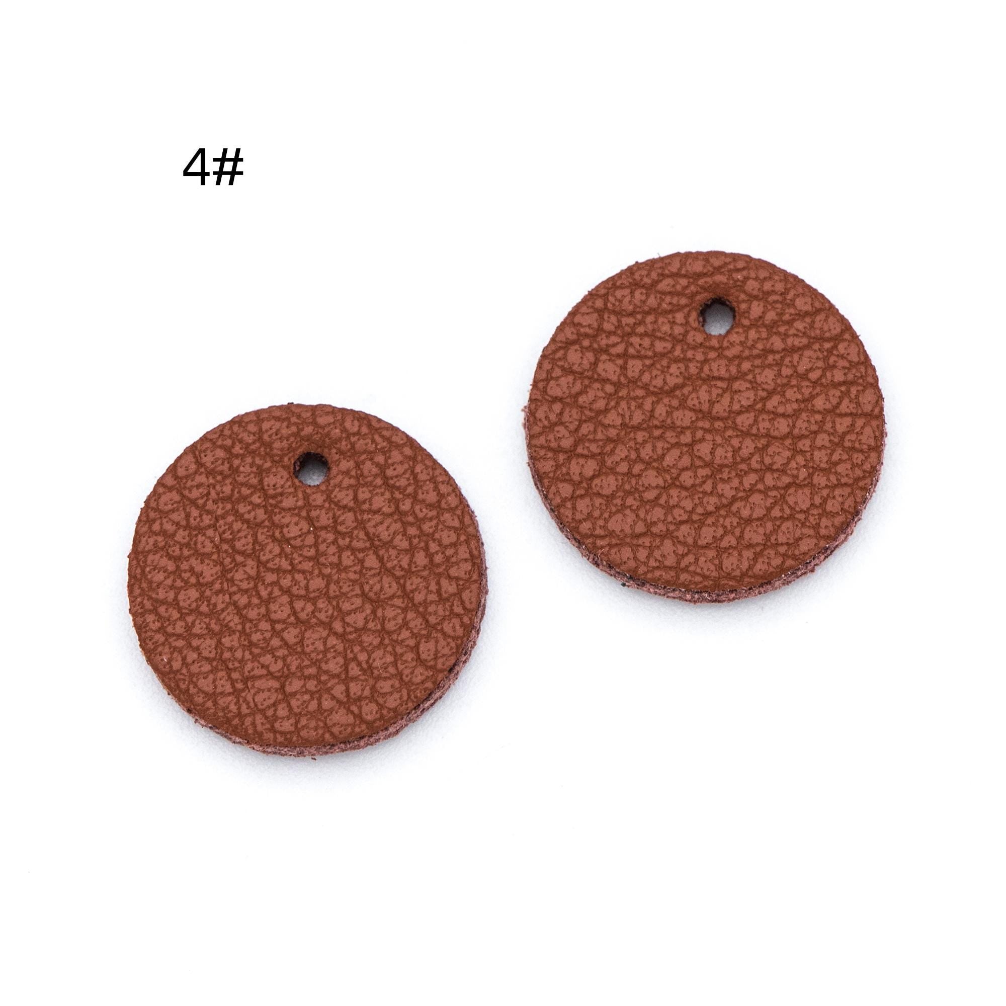 10pcs Genuine Leather Round Charms 15mm, Flat Coin Disc Geometric Pendants, DIY Components for Earrings, (FB-062)
